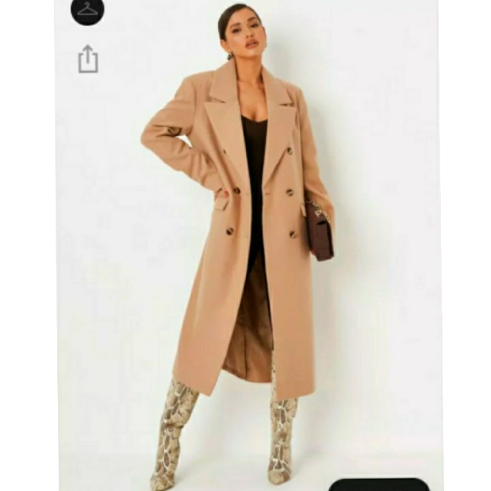 Missguided Camel Bouble Breasted Long formal coat